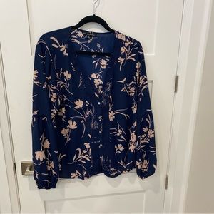 Zac & Rachel Boho Top Blue w Pink Flowers  Size XL